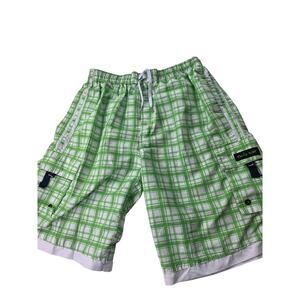 PACIFIC SURF Green Plaid Loose Lightweight Baggy Board Shorts SZ L